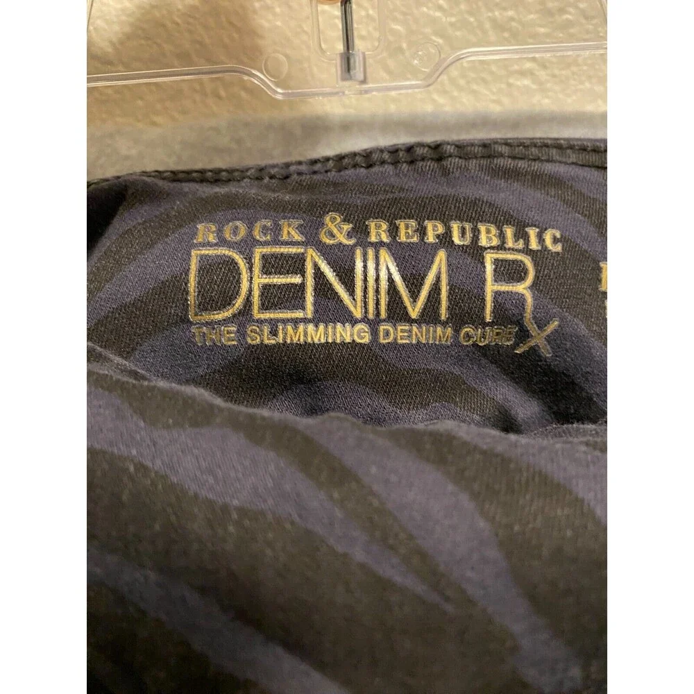 Rock Republic Jegging Jeans‎ Women's 12 Blue Black Zebra Denim RX Slim Pull On